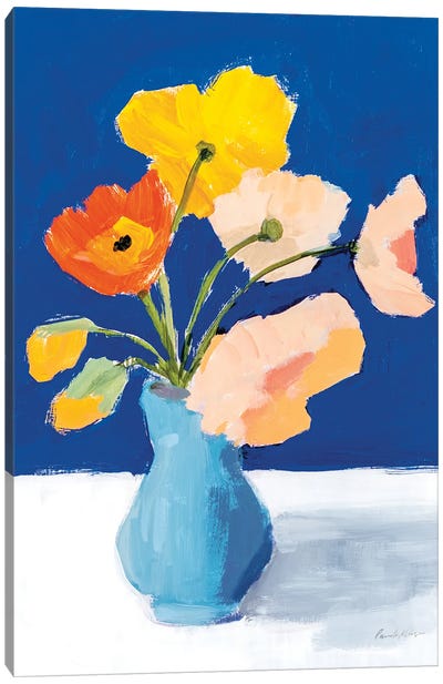 Poppies On Blue Crop Canvas Art Print - Still Life
