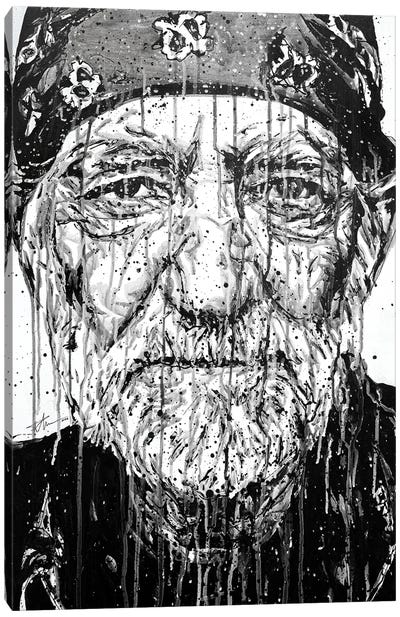 Willie Nelson Canvas Art Print - Black & White Pop Culture Art