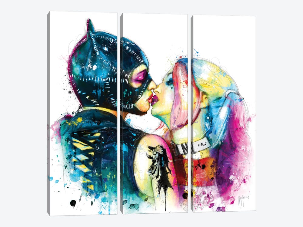 Cat Woman Harley Quinn by Patrice Murciano 3-piece Canvas Art Print