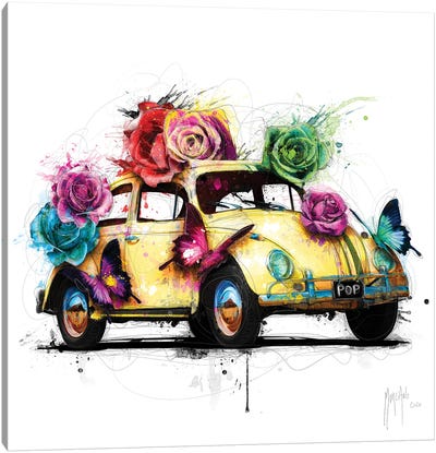 Popbeetle Yellow Canvas Art Print - Volkswagen