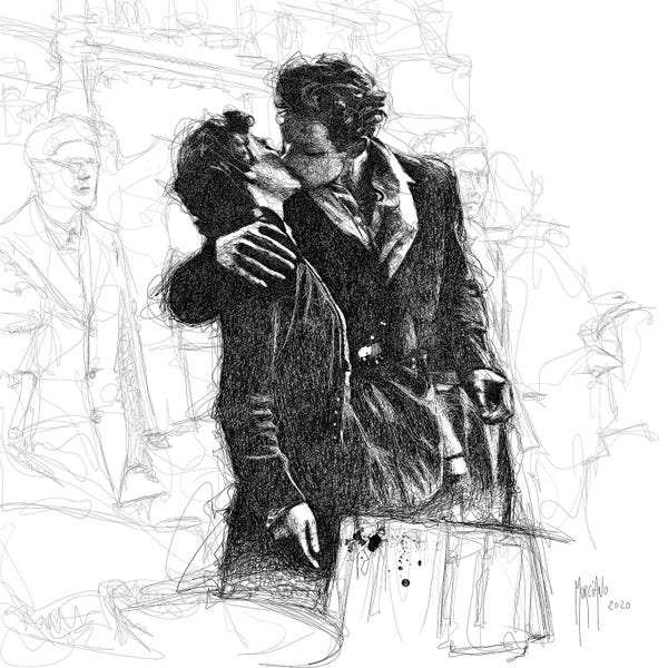 Black & White Drawings & Illustrations: Le Baiser De L'Hotel De Ville by Patrice Murciano