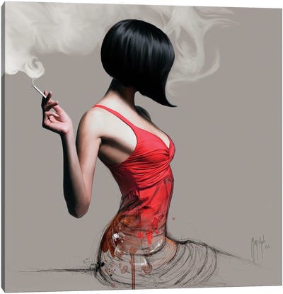 The Girl In Red Canvas Art Print - Smoking Art
