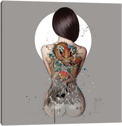 The Tattooed Woman Canvas Art Print - Dragon Art