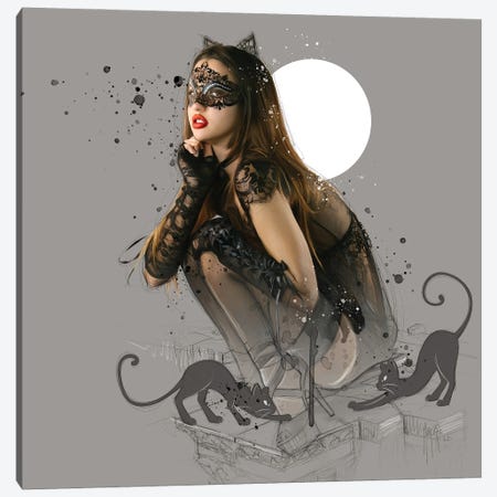 Cats And The Moon Canvas Print #PMU172} by Patrice Murciano Canvas Wall Art
