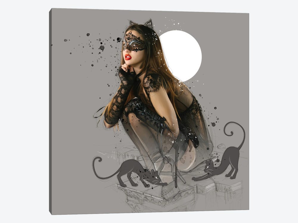 Cats And The Moon by Patrice Murciano 1-piece Canvas Art Print