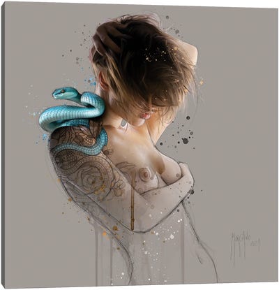 Eva And The Snake Canvas Art Print - Patrice Murciano