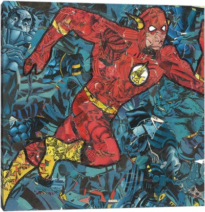 The Flash Comic Collage Canvas Art Print - The Flash