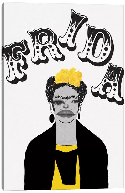 Frida In Yellow Canvas Art Print - Funny Typography Art