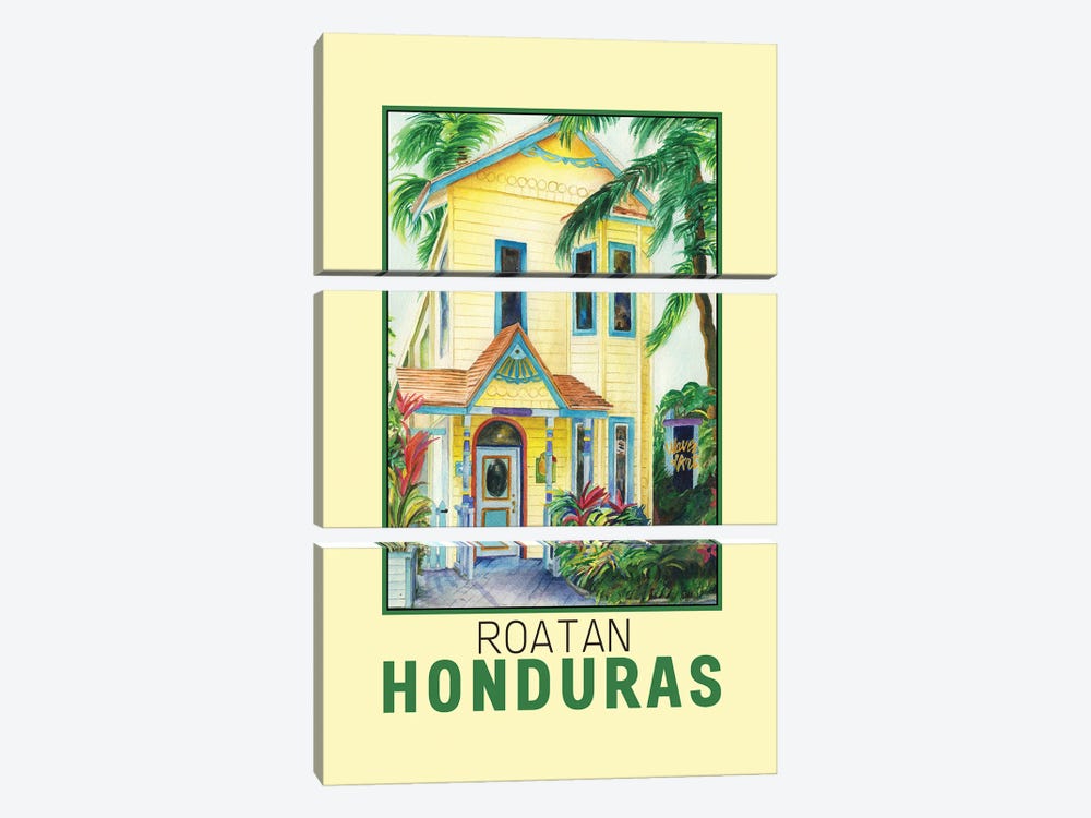Roatan Honduras-Travel Poster by Paula Nathan 3-piece Canvas Art