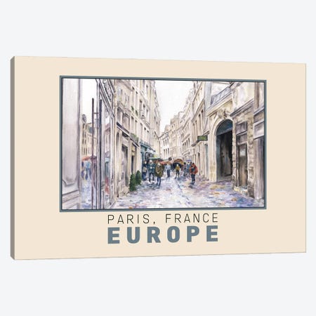 Paris France Street In The Rain Travel Poster Canvas Print #PNN19} by Paula Nathan Canvas Print