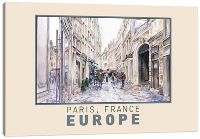 Paris France Street In The Rain Travel Poster Canvas Art Print - Paula Nathan