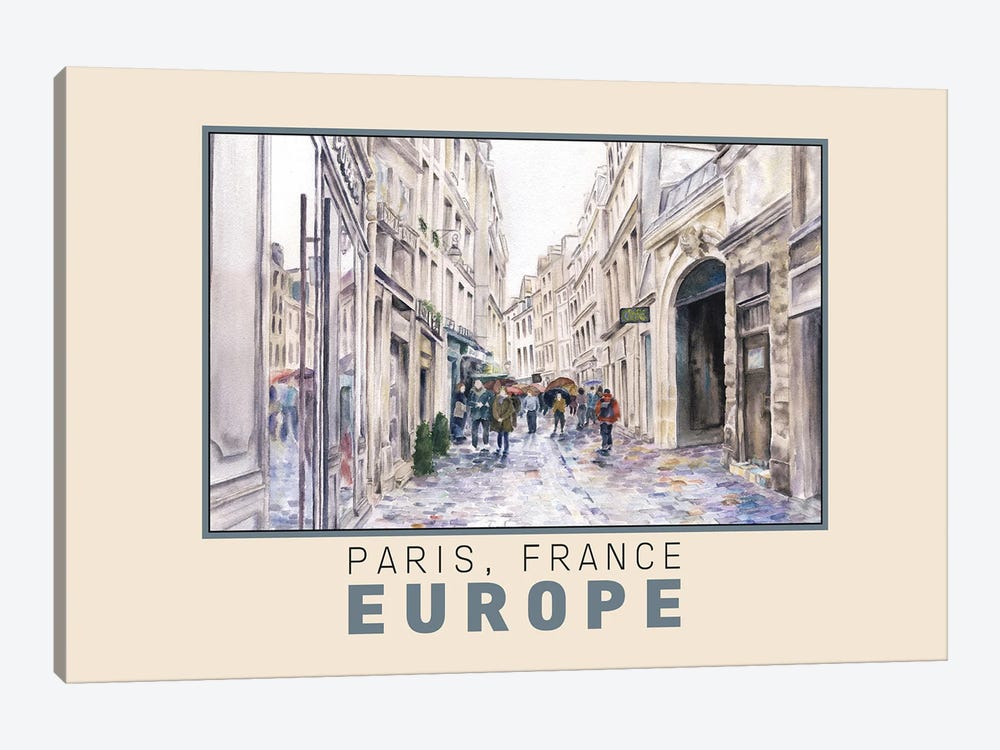 Paris France Street In The Rain Travel Poster by Paula Nathan 1-piece Canvas Artwork