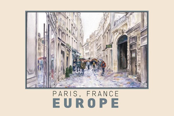 Paula Nathan: Paris France Street In The Rain Travel Poster by Paula Nathan