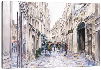 Paris France Street In The Rain Canvas Art Print - Rain Art