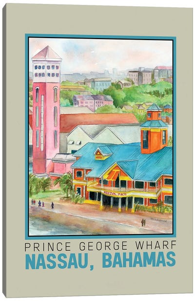 Nassau, Bahamas Pier And Beach, Prince George Wharf-Travel Poster Canvas Art Print - Bahamas