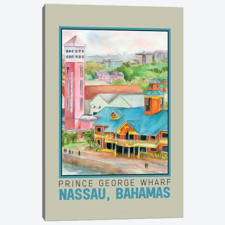 Nassau, Bahamas Pier And Beach, Prince George Wharf-Travel Poster Canvas Print #PNN26} by Paula Nathan Canvas Art Print