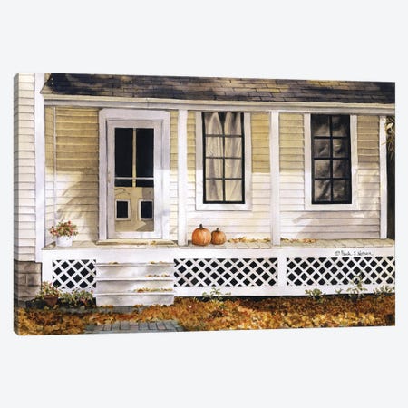 Vintage Rustic House With Pumpkins On Front Porch Canvas Print #PNN2} by Paula Nathan Canvas Art