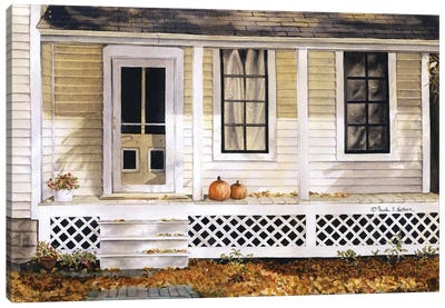 Vintage Rustic House With Pumpkins On Front Porch Canvas Art Print - Pumpkins