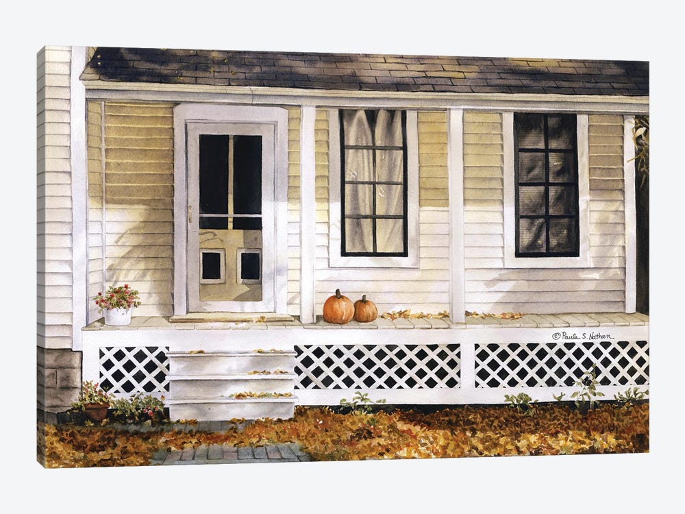 Vintage Rustic House With Pumpkins On Front Porch by Paula Nathan 1-piece Canvas Artwork