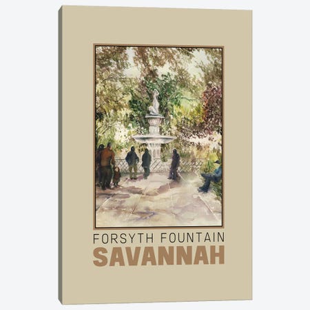 Savannah Forsyth Fountain-Travel Poster Canvas Print #PNN35} by Paula Nathan Canvas Artwork
