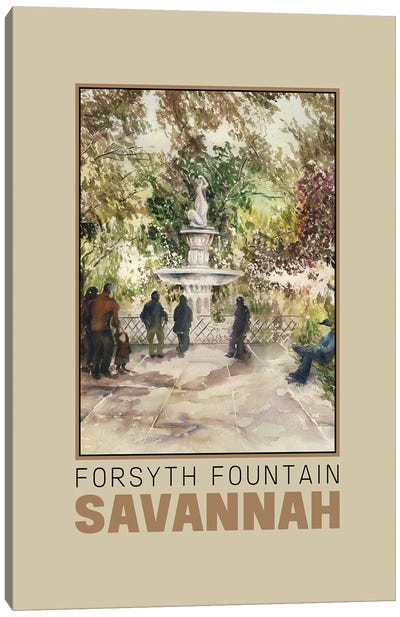 Savannah Forsyth Fountain-Travel Poster Canvas Art Print - Paula Nathan