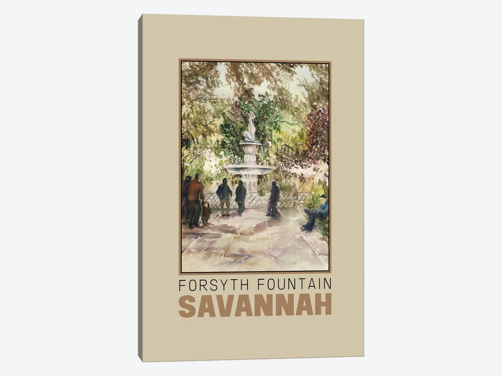 Savannah Forsyth Fountain-Travel Poster by Paula Nathan 1-piece Canvas Artwork