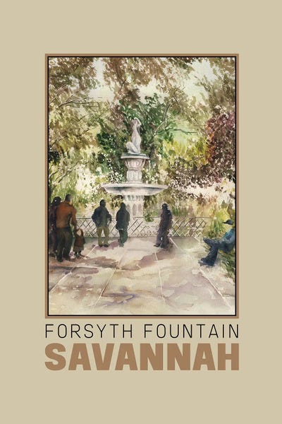 Paula Nathan: Savannah Forsyth Fountain-Travel Poster by Paula Nathan