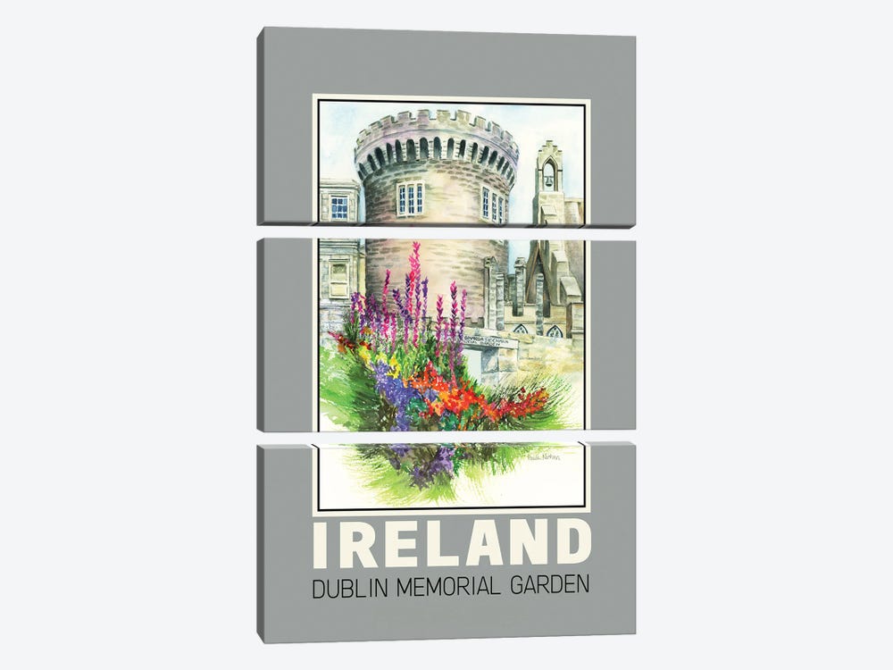 Dublin Ireland Memorial Garden-Travel Poster by Paula Nathan 3-piece Canvas Wall Art