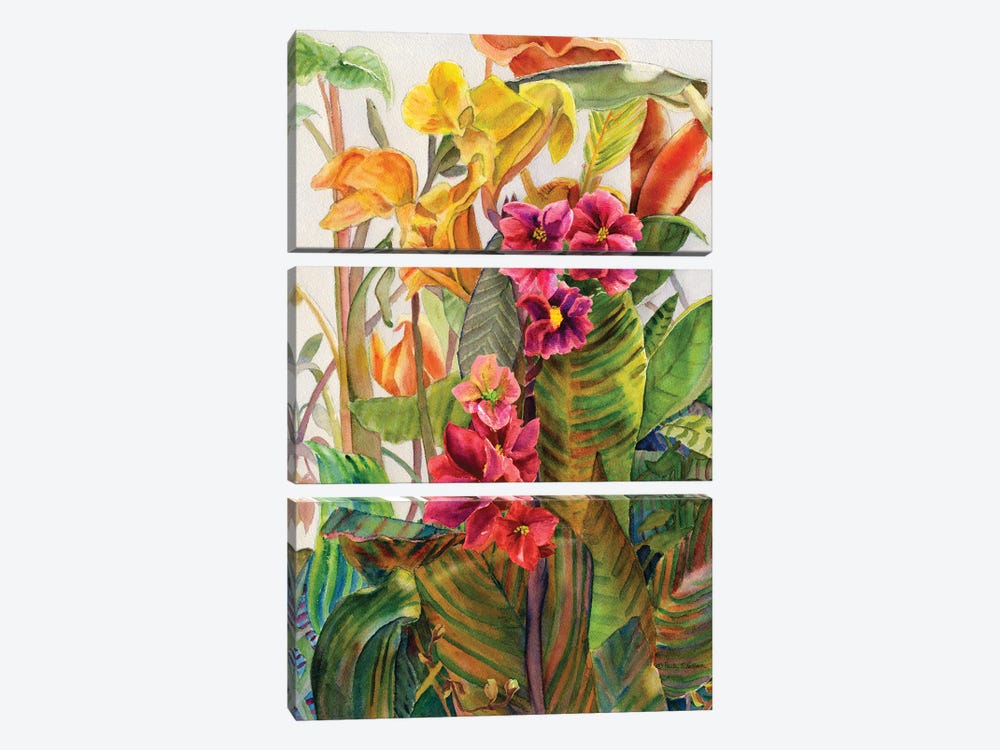 Tropicanna Canna-Limonium Flowers by Paula Nathan 3-piece Canvas Artwork