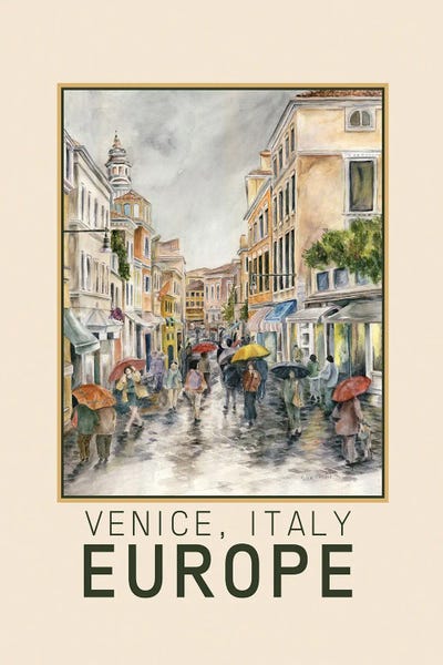 Rain: Venice Street In The Rain Travel Poster by Paula Nathan