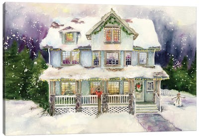 Christmas Eve House Canvas Art Print - Snow Art