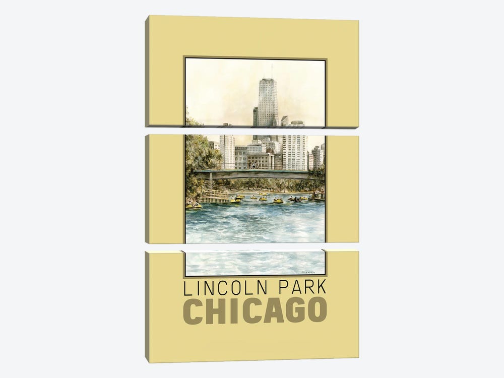 Lincoln Park Lagoon Travel Poster by Paula Nathan 3-piece Canvas Artwork