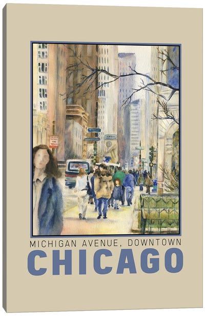 Chicago Downtown Michigan Avenue Travel Poster Canvas Art Print - Illinois Art