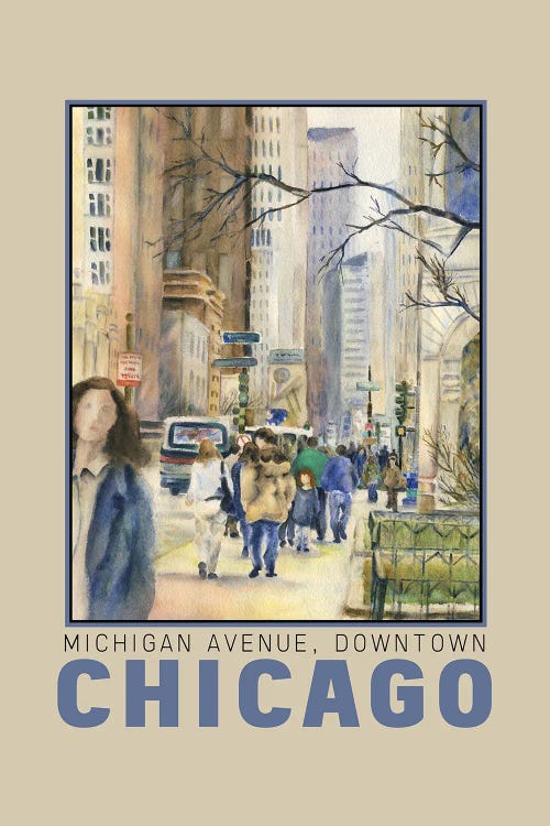 Chicago Downtown Michigan Avenue Travel Poster by Paula Nathan wall art