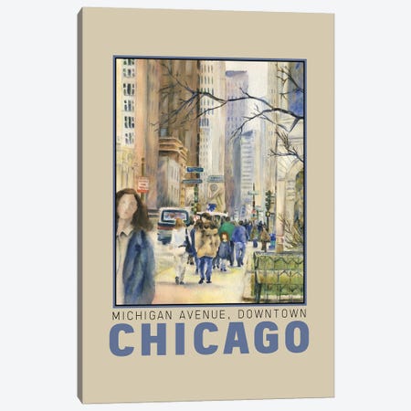 Chicago Downtown Michigan Avenue Travel Poster Canvas Print #PNN46} by Paula Nathan Canvas Print