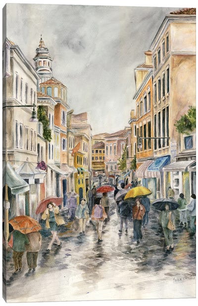 Venice Street In The Rain Canvas Art Print - Paula Nathan