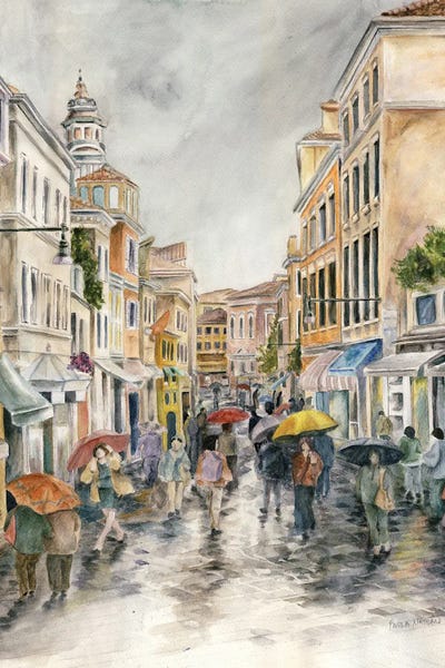 Strolls In The City: Venice Street In The Rain by Paula Nathan