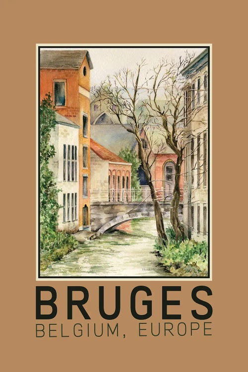 Bruges Belgium European Canal And Bridge Travel Poster by Paula Nathan wall art