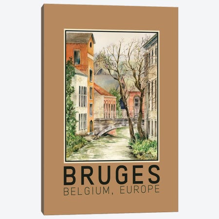 Bruges Belgium European Canal And Bridge Travel Poster Canvas Print #PNN51} by Paula Nathan Art Print