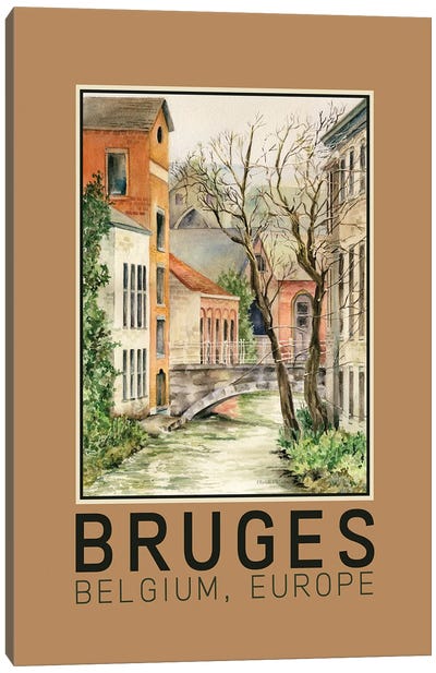 Bruges Belgium European Canal And Bridge Travel Poster Canvas Art Print - Belgium
