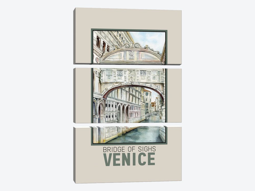 Bridge Of Sighs Venice Italy Travel Poster by Paula Nathan 3-piece Canvas Art