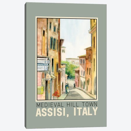 Assisi Italy Street Scene Travel Poster Canvas Print #PNN60} by Paula Nathan Canvas Artwork