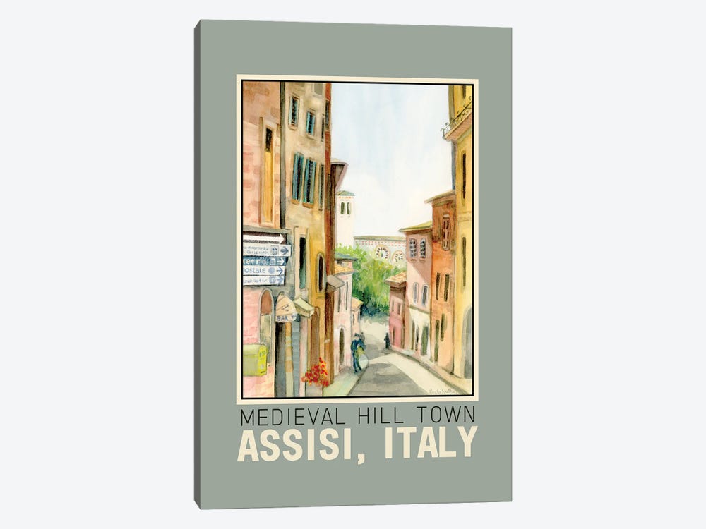 Assisi Italy Street Scene Travel Poster by Paula Nathan 1-piece Canvas Wall Art