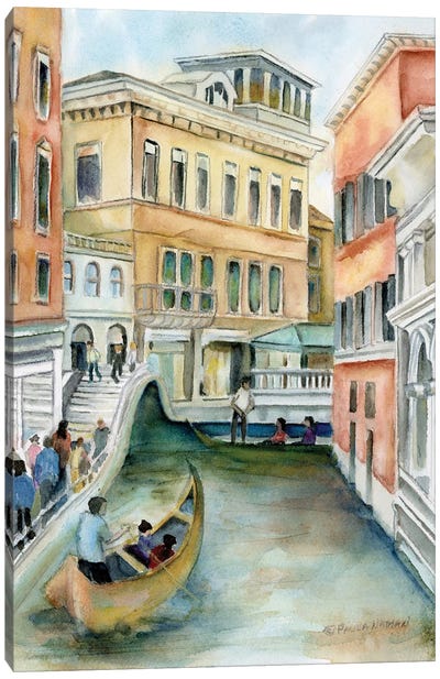 Venice, Italy-Canal And Gondola Canvas Art Print - Paula Nathan