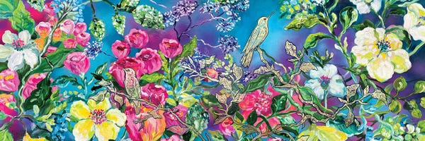 Canvas Print: Hummingbirds Among Roses by Paulina Tapia