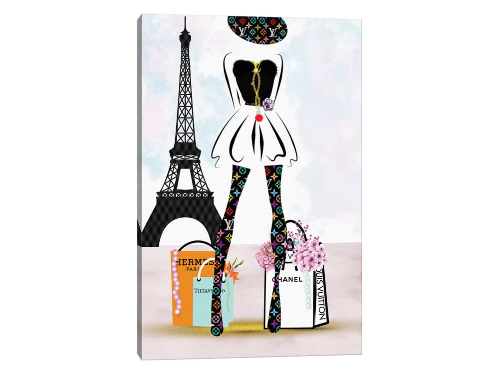 Framed Canvas Art (White Floating Frame) - Paris Fashion Shopping Girl_Lv by Pomaikai Barron ( Hobbies & lifestyles > Shopping art) - 26x18 in
