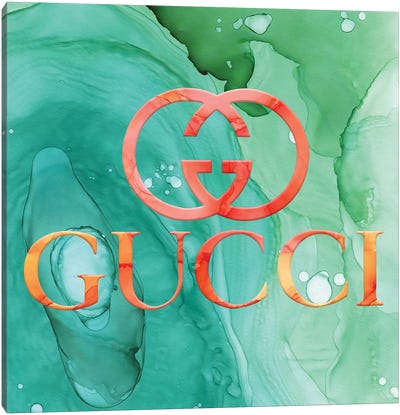 Blood Orange And Green Alcohol Ink Fashion III Canvas Art Print - Gucci Art