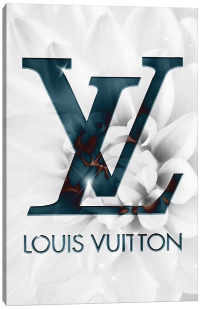 White Turquoise Dahlia Fashion V Canvas Art Print - Louis Vuitton Art