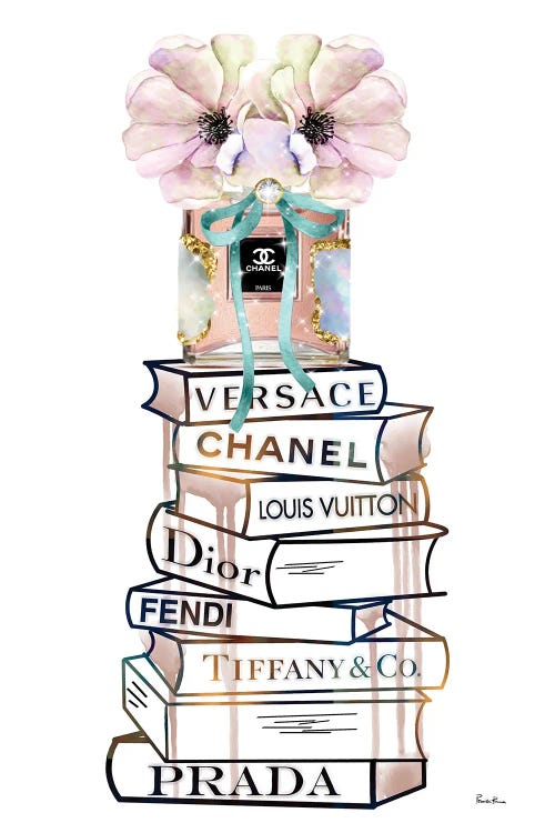 Peaches Fashion Perfume Bottle And Fashion Book Stack