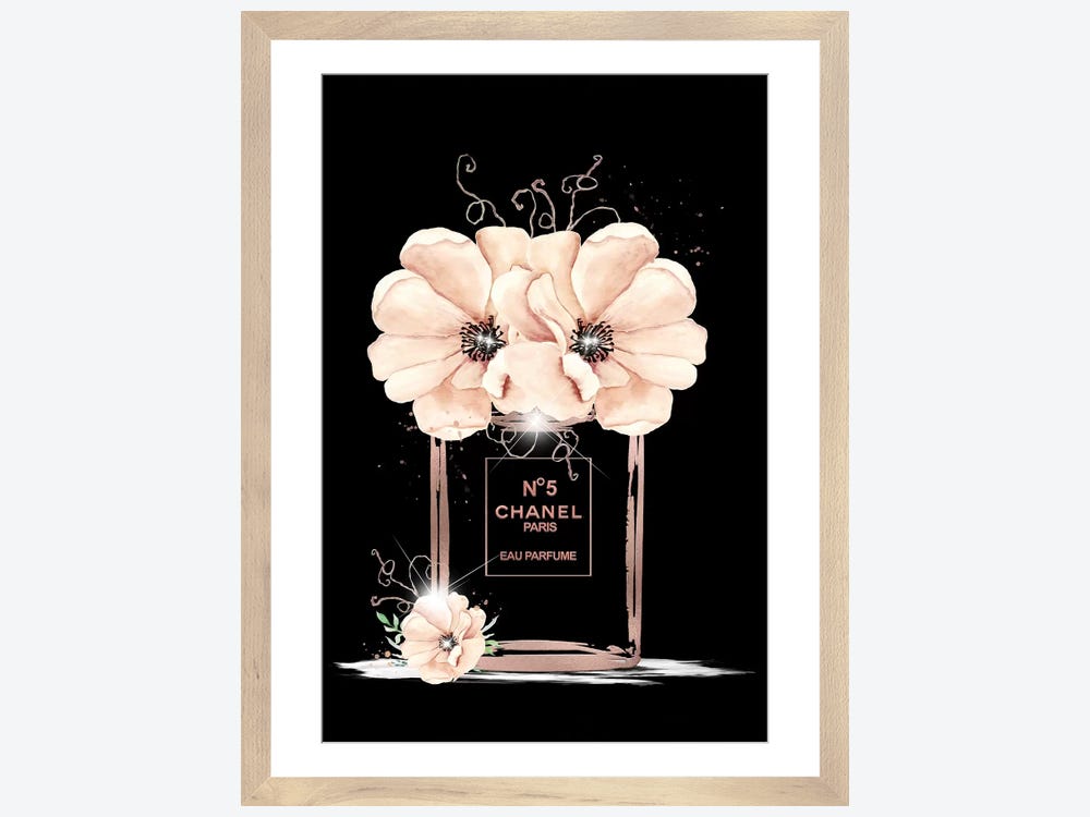 CHANEL Number No 5 Perfume Bottle Black/Gold on Cream Canvas Wall Art  16x20